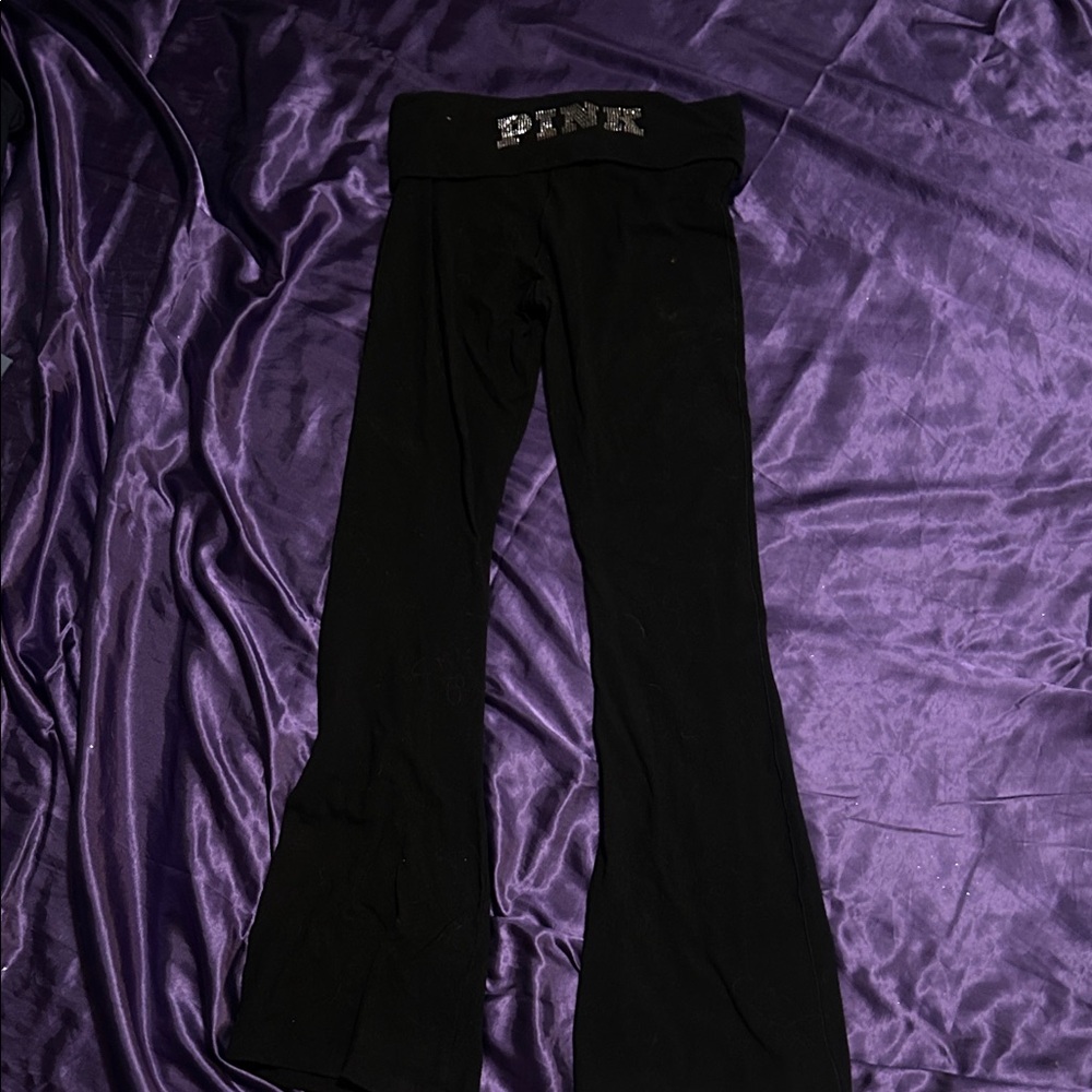 PINK Victoria's Secret Black Fold-Over Yoga Pants